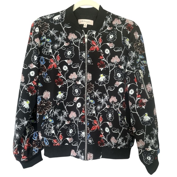 Philosophy Multicolor Floral Women's Bomber Jacket Oversized Layer Sz S Full Zip - Picture 1 of 11
